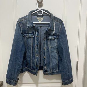 Dkin Jean Jacket Womens Rhinestones Size 1X South Western Faded Stretch Denim